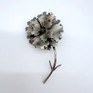 Vintage Giovanni Silver-Tone Sculptural Carnation Flower Brooch